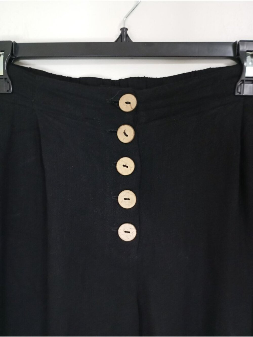 Elodie Wide-Leg Black Linen Blend Pants Button Detailing Pockets Womens Medium - Picture 3 of 12